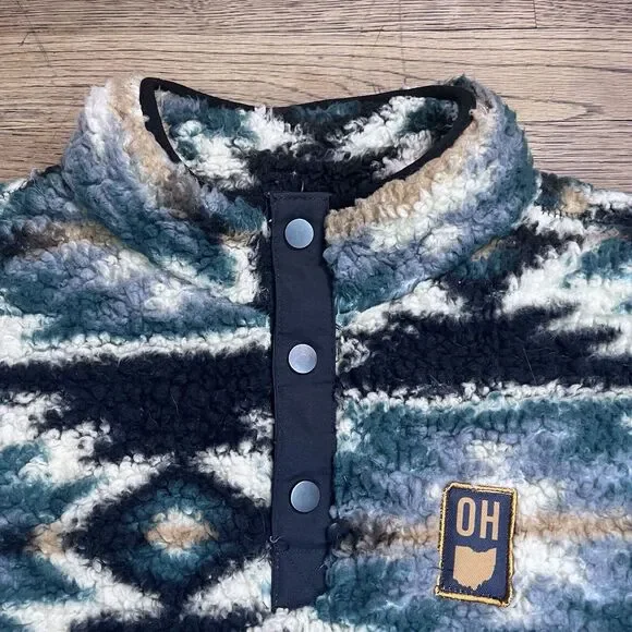Home Free Aztec Design Pull Over Teddy Cozy OHIO Sweatshirt Sweater Size Medium - Picture 5 of 15